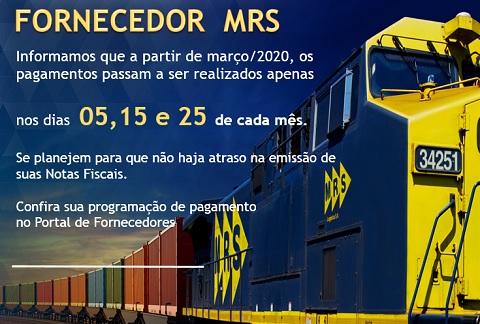 Arte com título Fornecedor MRS e indicação dos dias de pagamento dos fornecedores da companhia